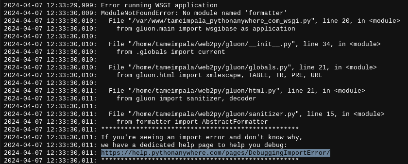 formatter module missing in Python WSGI app