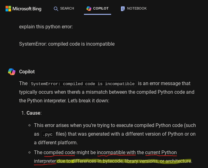 incompatible python interpreter and compiled python code