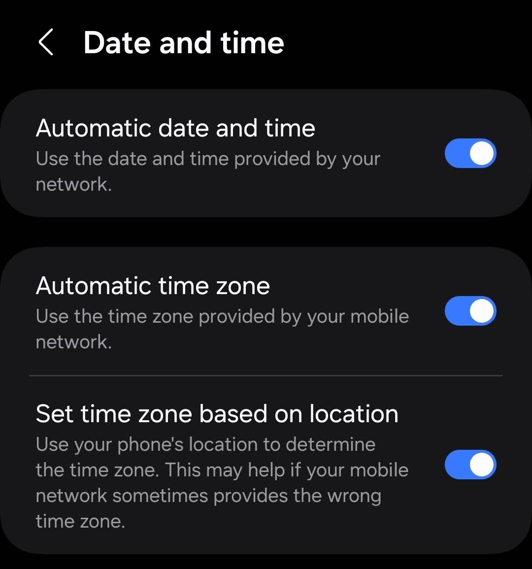 enabling Android's automatic time settings