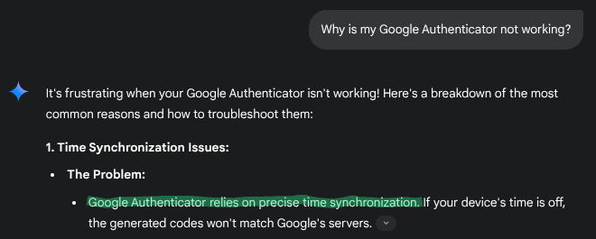 asking Google Gemini for help with Google Authenticator