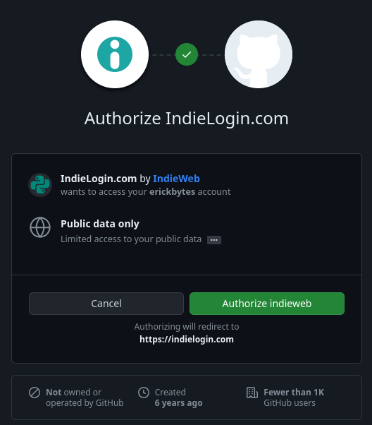 connect indie login with Github
