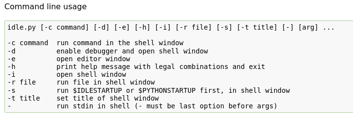 CLI help options for Python's IDLE text editor