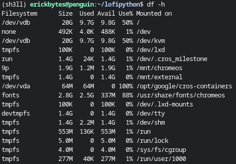 read disk space stats on Ubuntu